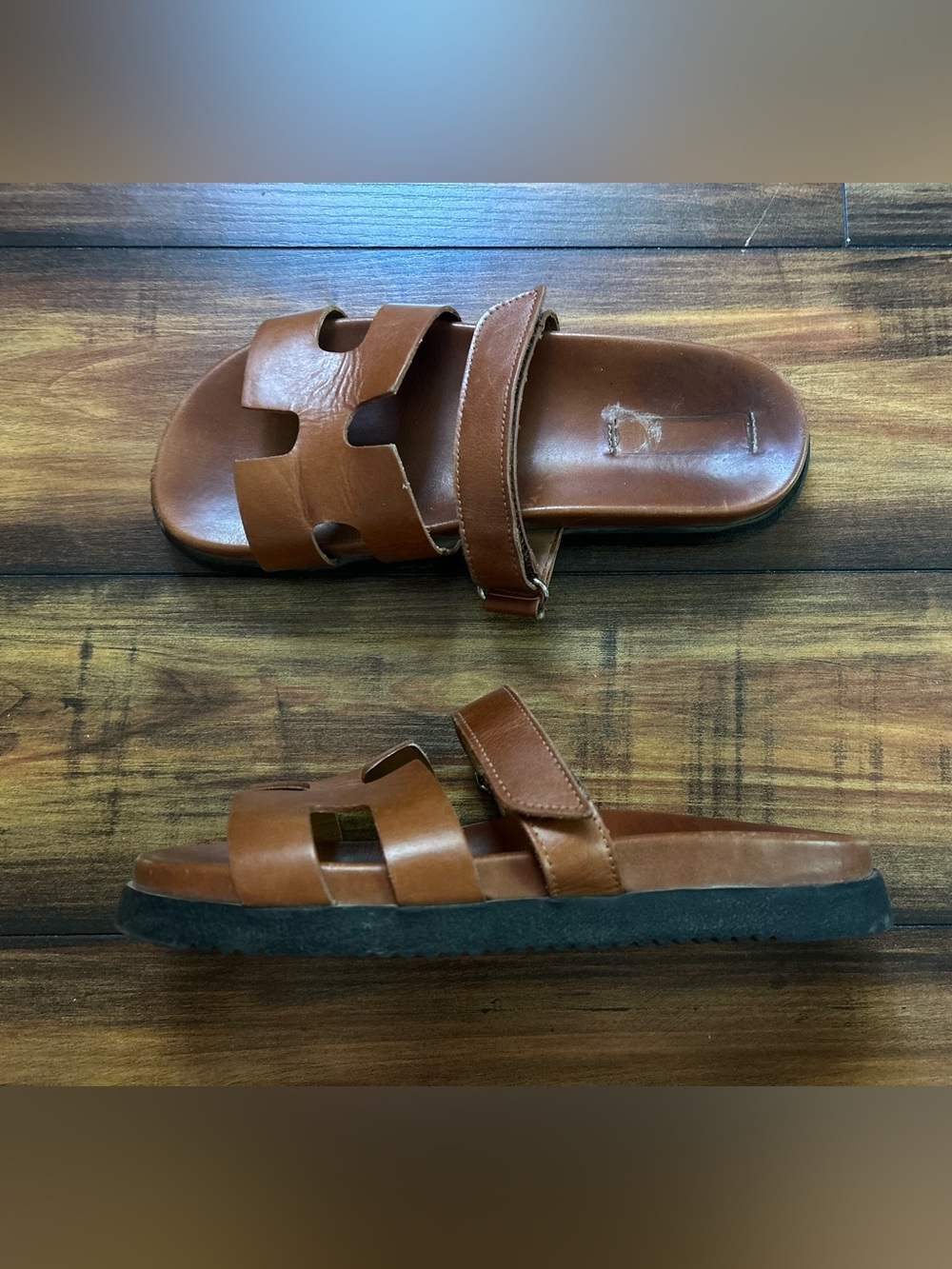 Steve Madden Women’s Cognac Leather Dual-Strap Slide Sandals Mayven Sz 8 - Picture 2 of 8